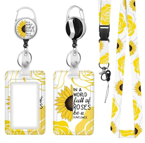 Ausweishülle mit Band Set, Positives Sonnenblume Ausweishalter Ausziehbar, Lanyard mit Kartenhülle, Dienstausweis Hülle für Jugendliche Frauen Büroangestellte Krankenschwester Zubehör