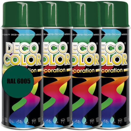 Deco Color 4er Sparpack Lackspray 400ml glänzend nach RAL - Farbauswahl (4 Dosen in moosgrün glanz RAL 6005)