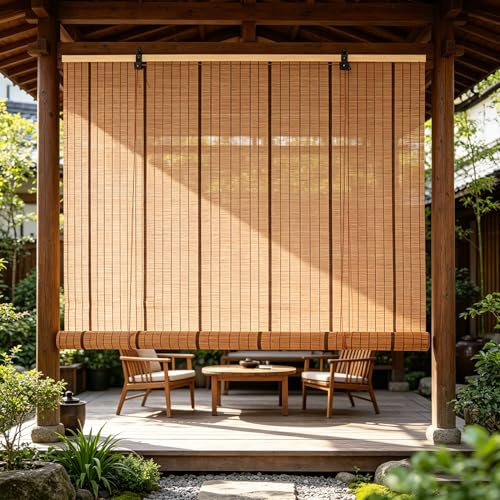 50x125cm Bambus-Rollo | Handgewebt Bambusrollo Fensterrollo| 50% Verdunkelung Sichtschutz Rollo| Sonnen- und Sichtschutz | Inkl. Montagezubehör | Für Fenster, Balkon, Raumteiler