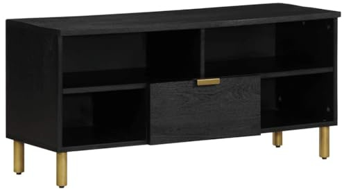 QUAHEAS Mobile TV nero, in legno, 100 x 33 x 46 cm, con maniglie in metallo, spazio e ripiani per soggiorno, camera da letto, console multimediale, credenza con cassetto e scomparto