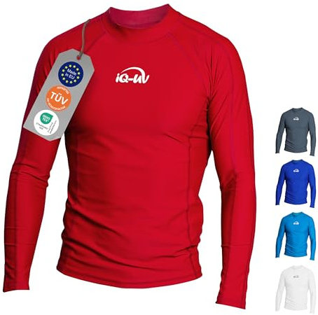 iQ-UV-skjorta herr långärmad slim fit – rashguard för män med solskydd för simning, surfing och vattensport – badskjorta män – andningsaktiv och snabbtorkande