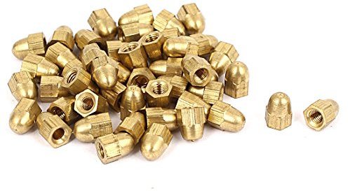 Sourcingmap Acorn Hex Cap Nuts - 49Pcs M3 Dome Nuts Brass Hexagon Decorative Cap Nut for Screws Bolts Brass Tone