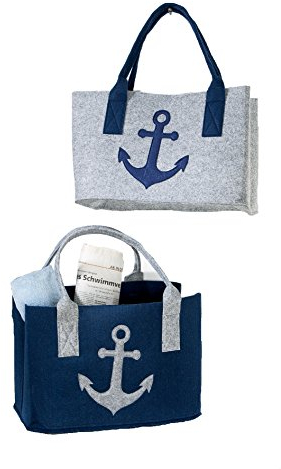 GILDE 1 x Tasche Anker Filz grau/blau m. Anker eingenäht Länge 40 cm, Einkaufstasche, Shopping Bag (grau (Stückpreis))