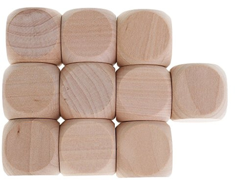 Wooden World - 10 x Legno liscio dado dadi vuoto non dipinto Sei lati - 3 cm 30 mm