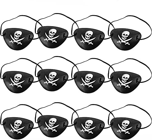 Xrten 12 Stück Piraten Augenklappen, Schwarz Augenklappen Verstellbare, Augenschädel Piraten Augenmaske für Erwachsene Kinder, Captain Eye Patches für Halloween Karneval Weihnachten Piraten Party