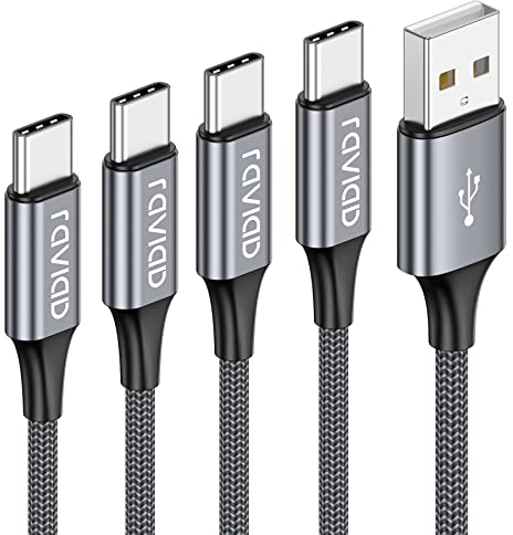 RAVIAD USB C Charger Cable, 4Pack 0.5M+1M+2M+3M Type C Charger Fast Charging 3A Nylon Braided USB C Cable for iPhone 16/15 Plus Pro Max, Samsung Galaxy S24/S23/S22, Huawei P40/P30, Google Pixel