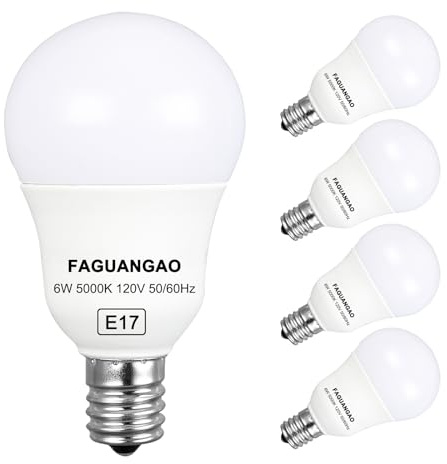 FAGUANGAO E17 Intermediate Base LED G14 Bulbs, 6W 60W Equivalent, 5000K Daylight, 600LM,Globe Light Bulbs for Ceiling Fan, Chandelier Lighting, Not Dimmable, Pack of 4