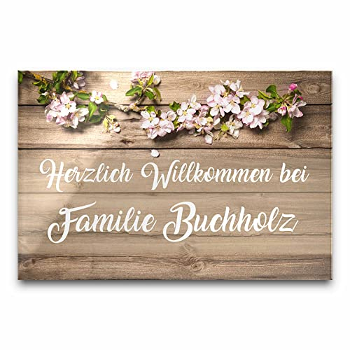 Edles Türschild mit Namen für die Haustür | Namensschild Briefkasten-Schild selbstklebend oder mit Bohrlöcher Klingelschild mit kratzfestem UV Druck | Größe ab 9x6cm bunte Türschilder
