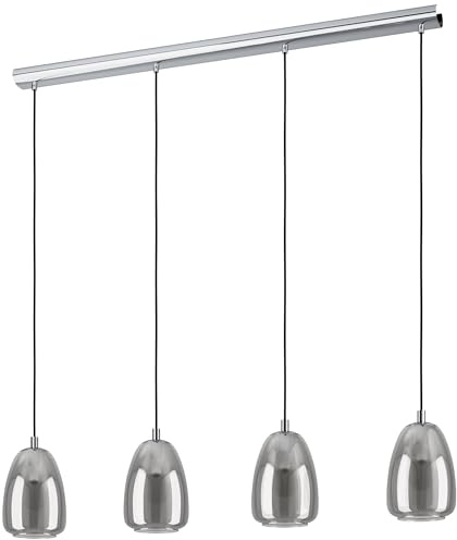 EGLO Hängelampe Alobrase, 4-flammige Pendelleuchte Esstisch | Hängeleuchte aus Metall in chrom und bedampften Glas in schwarz-transparent, Esszimmerlampe hängend, E27 Fassung, 108 cm