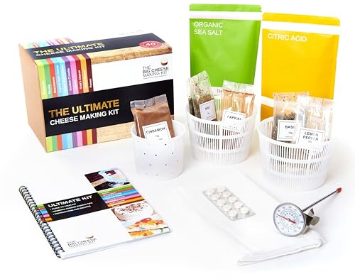 The Big Cheese Ultimate Cheese Making Kit - Makes 10 Cheeses (Mozzarella, Mascarpone, Feta, Ricotta + 6 More) - 40 Batches with Rennet & Recipe Book