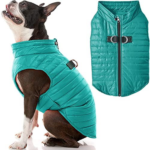 Gooby Pufferweste Hundejacke – Türkis, ultradünner Reißverschluss mit Doppel-D-Ring-Leine – wasserabweisender Kleiner Hundepullover – Hundebekleidung für kleine Hunde, Jungen oder mittelgroße Hunde