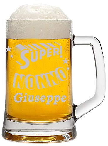 bubbleshirt Boccale da Birra Incisione Nonno Personalizzabile con Il Nome del Nonno - Festa dei Nonni - Il miglior Nonno - Eroe - Evento - Bicchiere in Vetro Chiaro, ca 50 cl