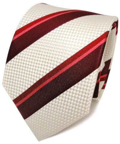TigerTie Designer Seidenkrawatte in rot bordeaux creme beige gestreift