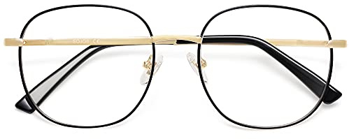 SOJOS Classic Square Blue Light Blocking Glasses for Women Men Stylish Computer Glasses SJ1137, Black&Gold Frame/Anti-Blue Light Lens