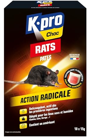 K.PRO - Pâte Anti Rats - Action Radicale 150g | Anticoagulant actif dès les premières ingestions, lieux secs et humides, colorant fluorescent de contrôle, amérisant inclus