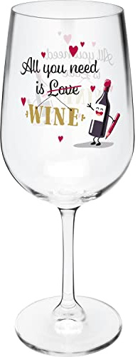 GRUSS & CO Weinglas mit Spruch All you need | Glas, 40 cl, Höhe 22 cm, mit farbigem Motivdruck | lustiges Geschenk, Tischdeko, Geburtstag, Mädelsabend | 47835