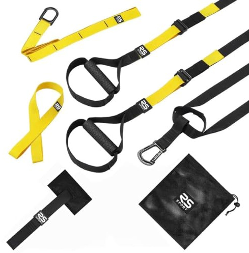 RS SPORT Allenamento in Sospensione, Kit con Cinghie e Sistema di Ancoraggio Porta, Regolabile, Allenamento Fitness per Tutto il Corpo a Casa, Palestra, in Viaggio, per Uomo e Donna.