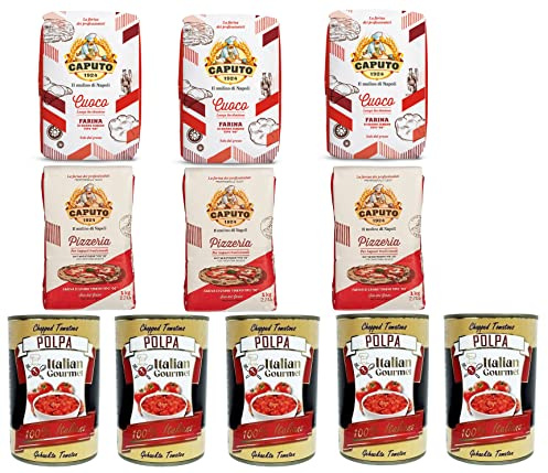Paquete de prueba Caputo Cuoco Farina harina de pizza 3 kg Pizzaeria 3 x 1 kg y Italian Gourmet Polpa di pomodoro, pasta de tomate finamente picada, 5 x 400 g