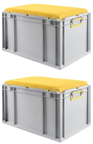 PROREGAL SparSet 2x Eurobox NextGen Seat Box Gelb | HxBxT 36,5x40x60cm | 65 Liter | Griffe geschlossen | Eurobehälter, Sitzbox, Transportbox, Transportbehälter, Stapelbehälter