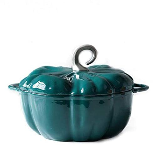 Marmite en céramique 3L en Fonte émaillée Casserole à Soupe en Forme de Citrouille Casserole à revêtement antiadhésif Faitout avec Couvercle (Vert 3L)