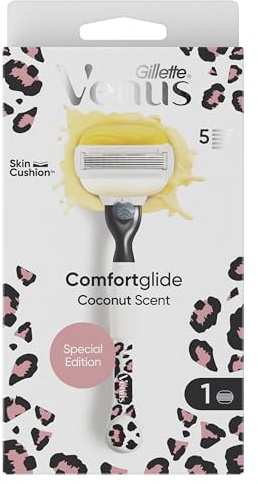 Gillette Venus Comfortglide leopardo maquinilla de afeitar para mujer, 1 mango, 1 hoja de afeitar, las 5 cuchillas le dan un afeitado suave y revelan una piel suave