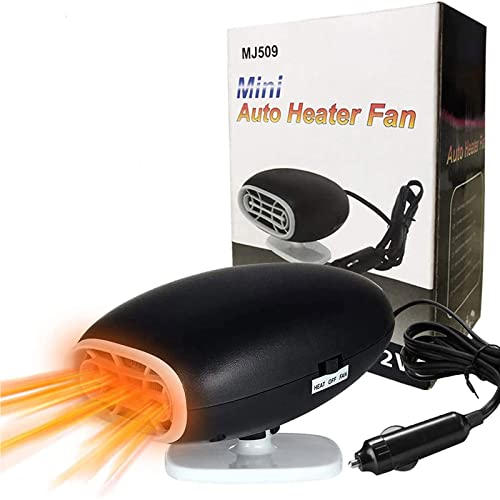 COMBLU Tragbare Auto Heizung mit 360° Drehbare Basis,12V 150W Auto Defroster Demister 2 in 1 Auto Heizlüfter und Luftreiniger mit 1.5m Zigarettenanzünderstecker und verstärkter Heizplatte