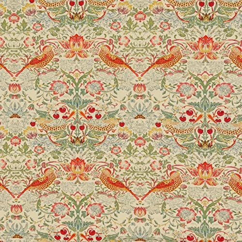 Cotton Fabric - William Morris Design Strawberry Thief Linen Beige - Craft Fabric Material Metre