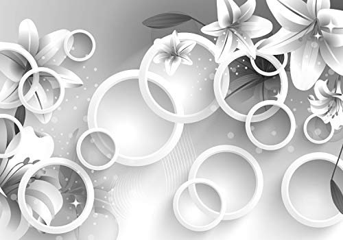 wandmotiv24 Fototapete grau Blumen, 200 x 140cm - selbstklebende Strukturtapete, Wanddeko, Wandbild, Wandtapete, Kreise, Weiß, Abstrakt M3431