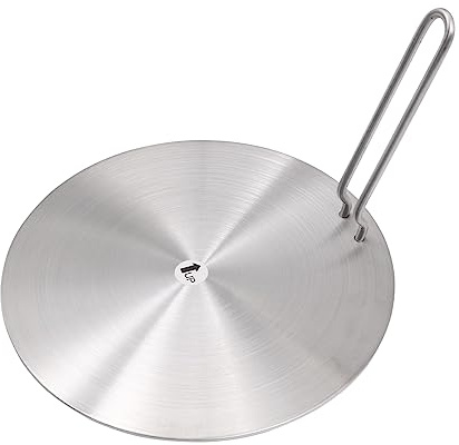 NUZAMAS Piano cottura a induzione Piastra diffusore di calore Disco convertitore di cottura Piastra fornello elettrico Piastra diffusore di calore in acciaio inossidabile con manico separabile 20 cm