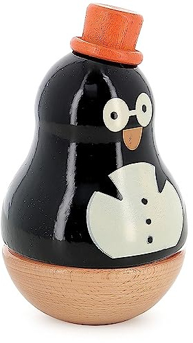 Vilac - Boîte à Musique René Le Pingouin - Jouet d'Eveil et de Décoration en Bois Massif - 6 Personnages à Collectionner - pour Enfants Dès la Naissance