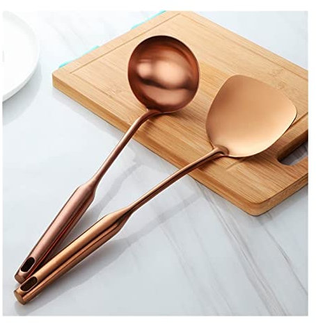 Cucharones Spátula de acero inoxidable Spatula Shoon Sets Thicken Metal Big Soup Spou Reutille Spatula Turner Utensilios Cocina Herramientas de cocina cuchara sopera (Color : Rose Gold Set)