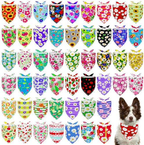 JpGdn Halstücher für große Hunde, 84 cm, Blumenmuster, Frühlingsblumen, Großpackung für große XL-Rassen, Rosa, Lila, Gelb, Muster, Halstuch, Dreieck-Lätzchen, Kopftuch für Jungen und Mädchen
