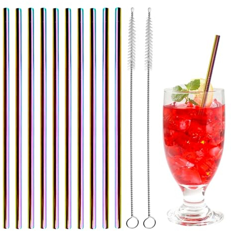 10PCS Metal Straws Drinking Straws Reusable Stainless Steel Straws Coloured | with 2 Cleaning Brushe Metal Straw Eco-Friendly Bent Metal Drinking Straws Non-Slip Grip for Smoothie Cocktail Hot Drinks