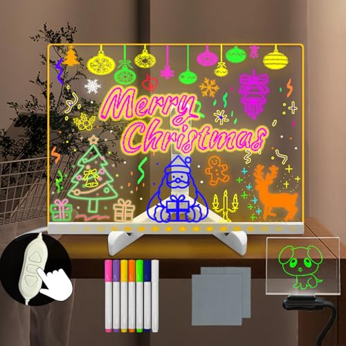 Tableau à message effaçable en acrylique blanc chaud 20 x 30 cm 7 couleurs stylos de bureau, gribouillage, liste, calendrier, support alimenté par USB pour bureau, bars, boîtes de nuit, enfants