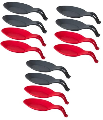 BESTonZON 12pièces Support De Cuillère Silicone Résistant Chaleur Lot De Ustensiles De Cuisine Rouges Noirs Pour De Cuillère Et Rangement Ustensiles