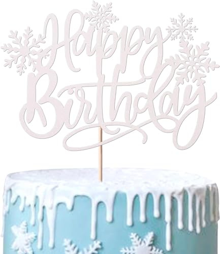 1 Stück Schneeflocken Tortendeko Glitzer Happy Birthday Winter Kuchen Deko Gefrorenes Thema Cake Topper für Eingefroren Thema Geburtstag Party Weihnachten Baby Dusche Kuchen Dekoration Weiß
