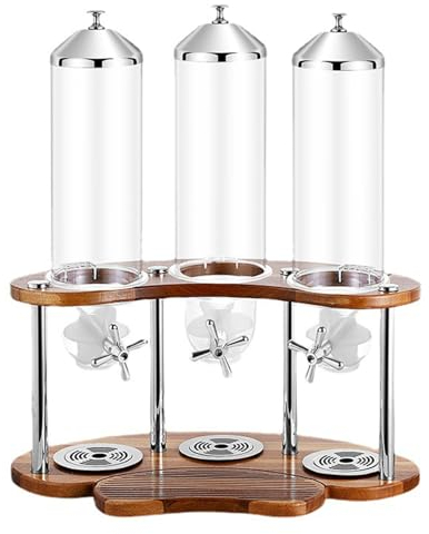 3.5L/7L/10.5L Dry Food Dispenser, Cereal Dispenser Countertop Cereal Containers Storage Dispenser with PC Barrel and Wood Base for Rice, Candy, Bean, Nuts, Triple