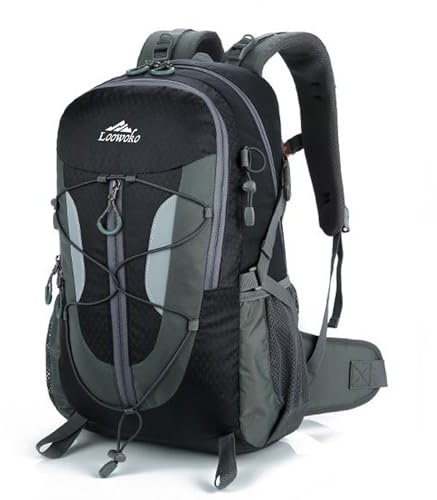Loowoko Wanderrucksack, 40 l, wasserabweisend, Camping-Rucksack für Damen und Herren, leichter Reise-Tagesrucksack, Schwarz