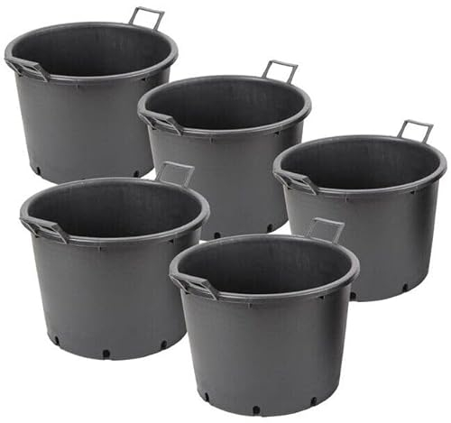 Muddy Hands Pack of 5-30 Litre Heavy Duty Large Plastic Plant Pots with Handles Outdoor Garden Vegetable Salad Flower Tree Planters Containers
