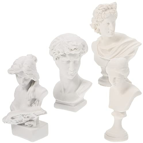 AOKWAWALIY 4 Pz Sculture Greche in Miniatura Mini Statuine Greche Busto Statua Figurina Decorazione Figurina Della Mitologia Greca Artigianato Antica Roma Bianca Resina Dea