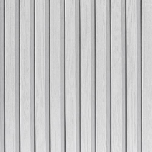 LOVADA Wood Slat Peel and Stick Wallpaper 17.5x200 Light Gray Oak Vinyl Faux Wood Grating Stripe Contact Paper, Self-Adhesive Waterproof Removable Wall Panel for Bedroom Kitchen Office Easy Install