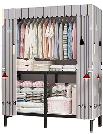 Kleiderschrank Tragbare Kleiderschrankregale, Stoffgarderobe, Faltbarer Schrank mit Kleiderstange, Canvas-Garderobe für Kleidung, Taschen, Schuhe,A-125x45x167cm