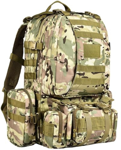 Wiserset Taktischer Rucksack, 60L Militär Armee Rucksack, großer Survival Molle Tagesrucksack für Herren und Frauen,abnehmbare Outdoor Tasche, Reiserucksäcke für EDC, Camping, Wandern, Jagen, CP
