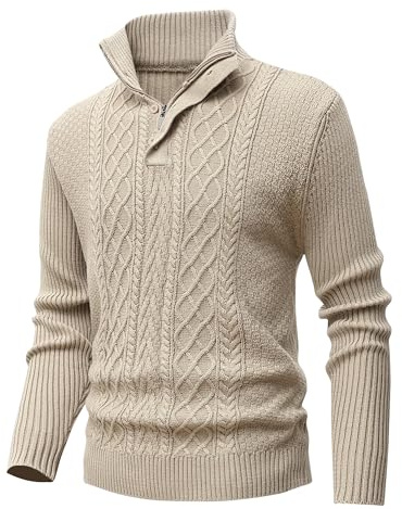MeiLayM Maglioni Uomo Pullover Invernali Collo Alto Maglione con Zip Tenere Caldo Maglia a Costine Casual Giacca a Pullover Giubbetto in Pile a Maniche Lunghe Pullover Cachi,M