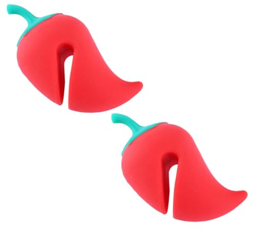 SHOWERORO 4pcs Food Grade Silicone Pot Lid Holders Boil Over Stoppers for Pots and Pans Red Pepper Shape