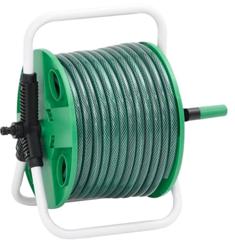 vidaXL Avvolgitubo Verde Autoportante con Tubo 50 m PVC, carrello avvolgitubo autoportante, carrello avvolgitubo in metallo, carrelli avvolgitubo autonomi