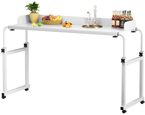 Makamsui Betttisch mit Rollen, höhenverstellbarer Rollschreibtisch über Bett mit erhöhtem Innensteg, Kingsize-Bett, Tisch, Betttisch auf Rollen, Laptoptisch für Zuhause, Büro, Schlafzimmer,