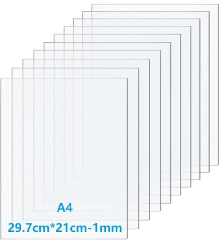 Taiyeestar 10 pièces Plaque Acrylique Transparente A4, Feuille de Plastique Plaque Transparent pour Remplacement du Verre du Cadre Photo, DIY Projets, Peintures, 210 x 297 x 1 mm