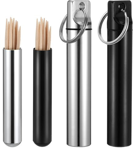 YUXIANLB Lot de 4 petits étuis à cure-dents en métal, boîte de voyage en alliage d'aluminium, étui de poche avec porte-clés pour pique-nique en plein air