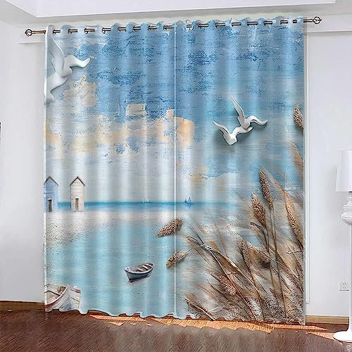 3D Tiermöwe Gardinen Mit Ösen 2Er Set Romantisch Vorhänge Blickdicht Mikrofaser Vorhang Ösenschal Verdunkelungs Kälteschutz Für Kinderzimmer Junge Mädchen 140(B) X 160(H) Cm-54452422029849